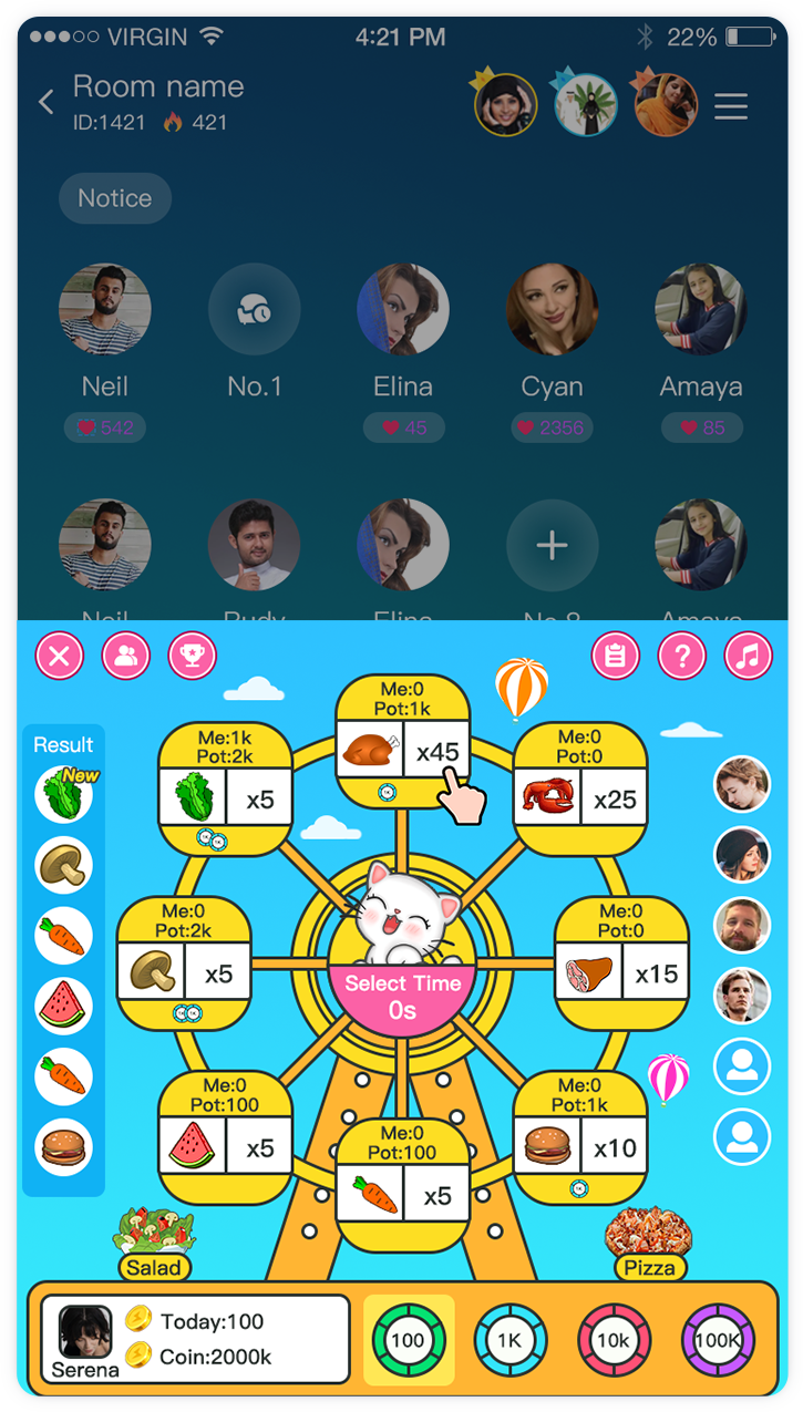 Voice chat room seat layout preview