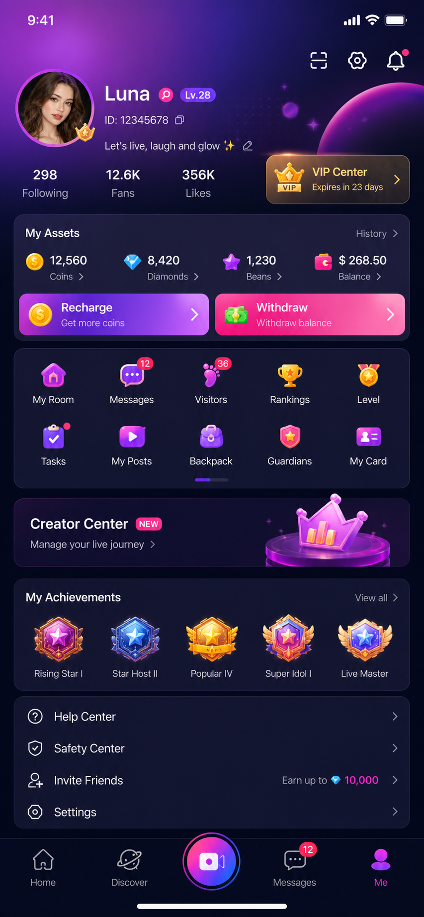Poppo Live Clone user app home feed and discovery page